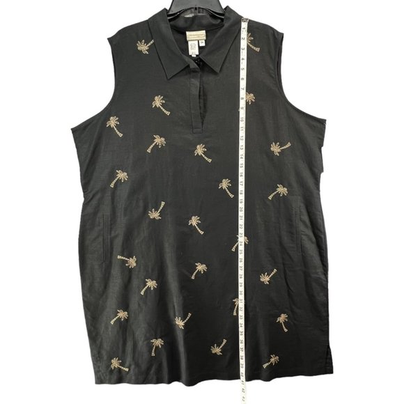 Coldwater Creek Dress Womens 3XL Black Linen Blend Sheath Sleeveless Palm Trees - Picture 7 of 10